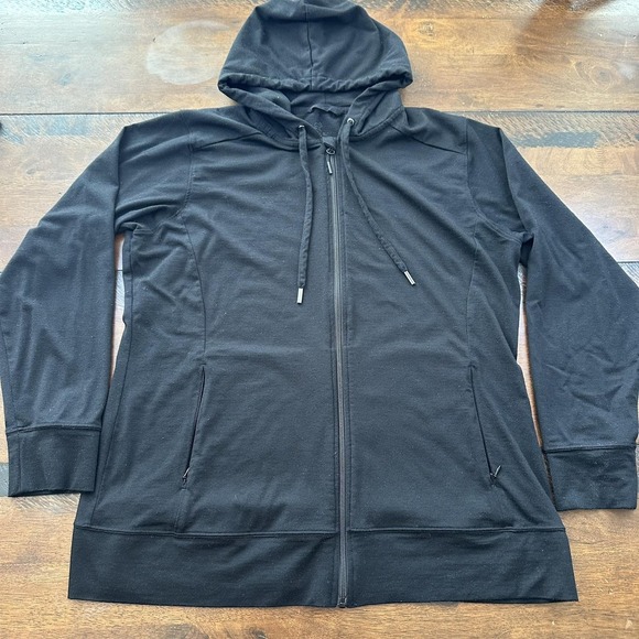 Woolx Hoodie Womens XL Black Ryann Merino Wool Full Zip Jacket Sweatshirt - Picture 2 of 8